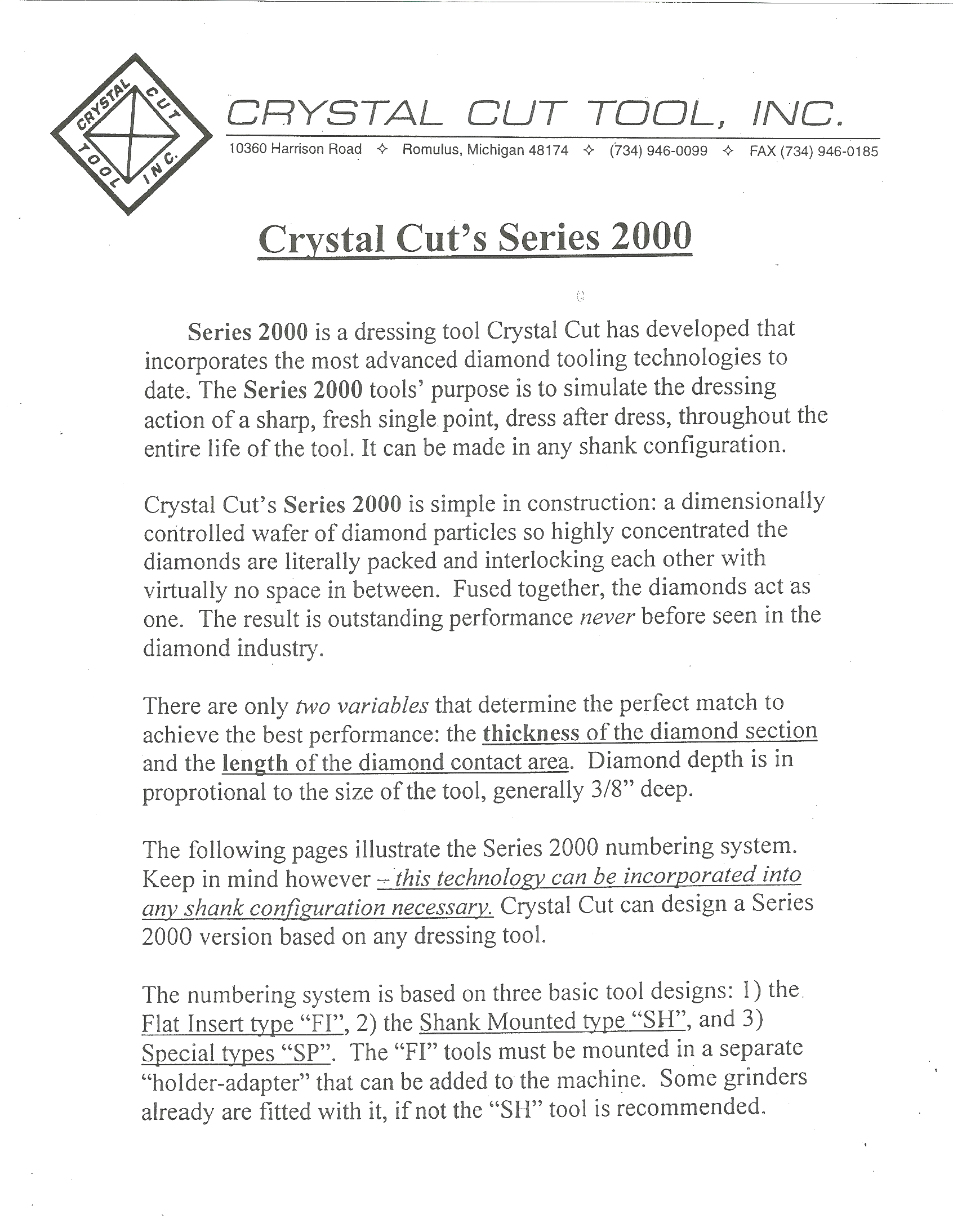 Crystal Cut Tool, INC. Series 2000